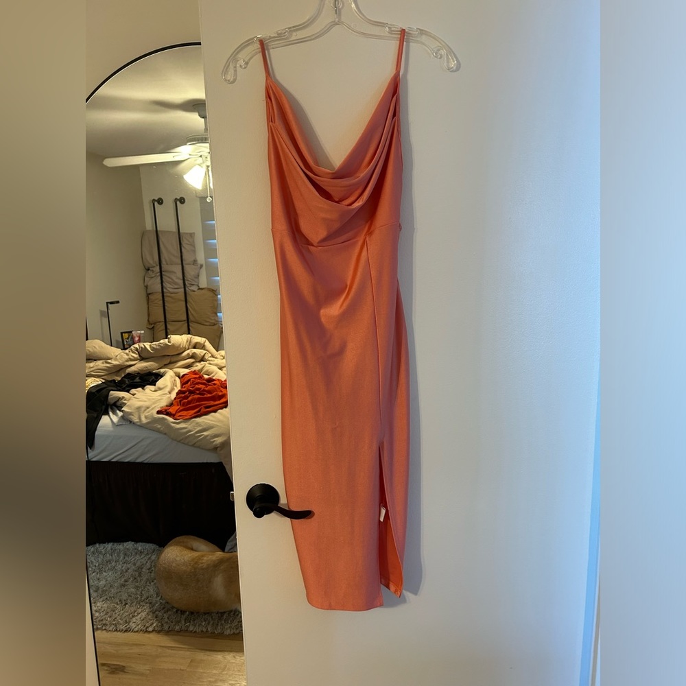 Cowl neck backless bodycon dress